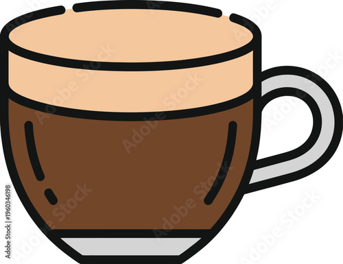 Espresso Cup with Frothy Creamy Foam Hot Beverage Morning Refreshment Caffeine Drink Vector Art