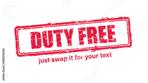 duty free red rubber stamp vector with distressed ink texture and clean frame, built for packaging, shipping labels, office paperwork, certification workflows, and commercial branding use.