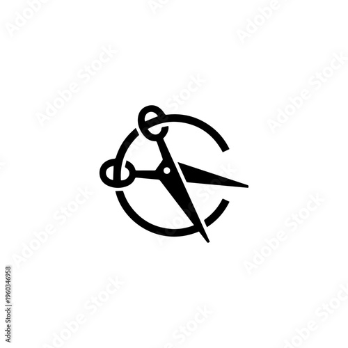 Barber Shop and Tailor Logo Design with Scissors and Circle Monogram Icon