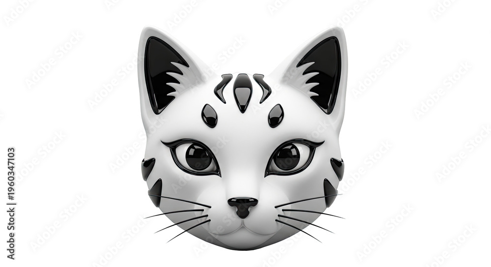 Obraz premium 3D White and Black Cat Mask with Cute Eyes
