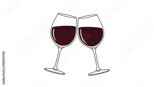 Celebration image shows two elegant glasses of red wine clinking together in a toast against a clean and simple white background.