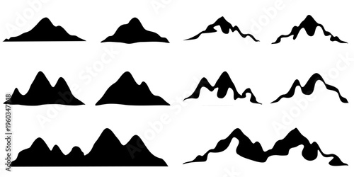 Various mountain silhouette patterns to complement your background needs, isolated white background, vector