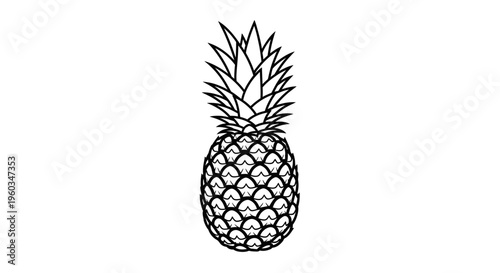 Black and white line art illustration of a tropical pineapple fruit, simple vector graphic for design and food concepts.