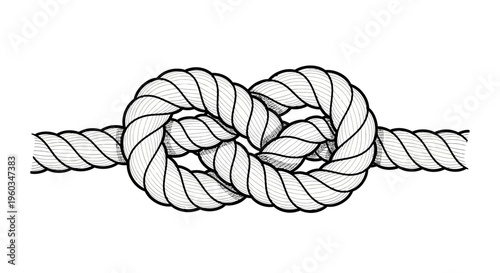 Detailed Figure Eight Knot in White Rope Vector Illustration, strong and secure, isolated on a clean white background.
