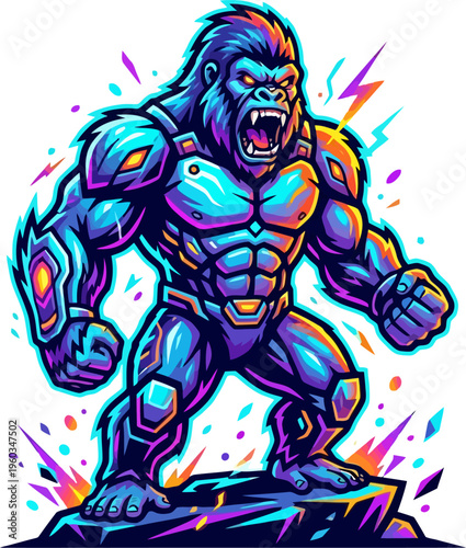 Powerful mecha gorilla warrior mascot