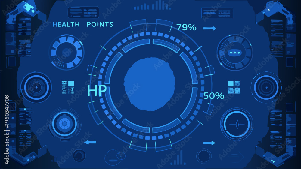 Fototapeta premium Futuristic heads up display showing health points and central targeting reticle