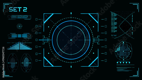 Futuristic interface design with targeting reticles and digital elements