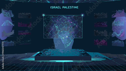 Abstract digital rendering depicting israel and palestine territories