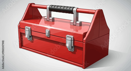Vibrant red metal toolbox with a sturdy handle and secure latches, essential equipment for home repairs, DIY projects, and construction.