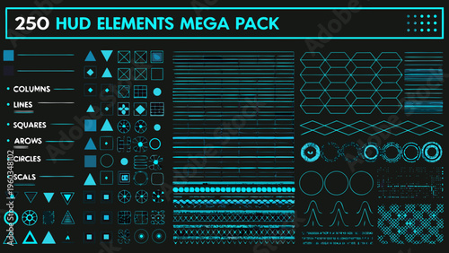 A collection of bright blue hud elements and geometric shapes