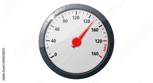 Fast performance speedometer gauge with red needle showing high speed, maximum limit, and rapid acceleration icon