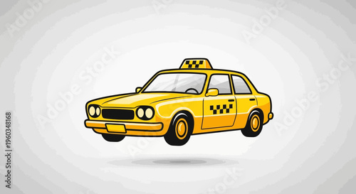 Yellow Taxi Cab Vector Illustration. Cartoon Style Urban Transport Vehicle for Public Hire Service and City Commute.