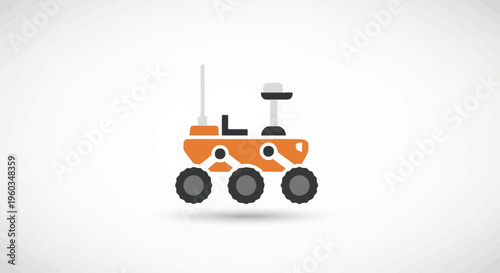 Flat design vector illustration of an orange robotic exploration vehicle, an extraterrestrial rover for science and technology missions.