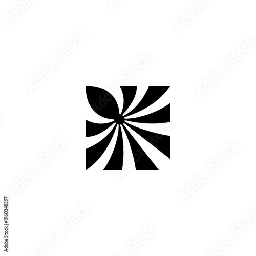 Abstract Geometric Flower Logo, Black and White Sunburst Icon, Modern Minimalist Square Radial Design