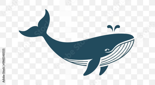 Stylized blue whale illustration with water spout, a magnificent marine mammal icon representing ocean wildlife and sea creatures.