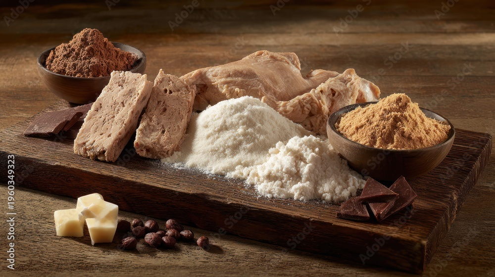 Fototapeta premium Baking Ingredients on Dark Wooden Tray.