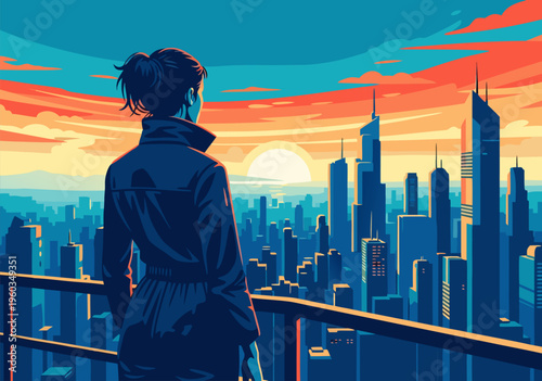 A breathtaking city skyline vector illustration at sunset, symbolizing future growth and opportunity