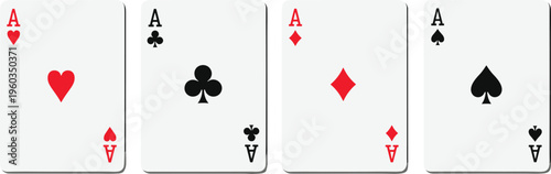 Large collection of four ace playing cards vector illustration featuring heart club diamond and spade suits for casino gambling poker night and leisure game designs
