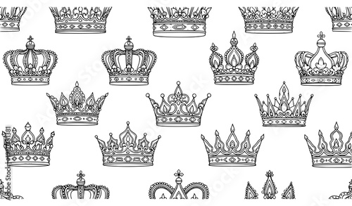 Ornamental crowns seamless pattern hand-drawn thin line vector illustration