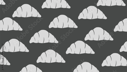 Croissant Pattern Design. Seamless Bakery Illustration. French Pastry Repeating Motif. Handdrawn Line Art Style. Background For Packaging Textile