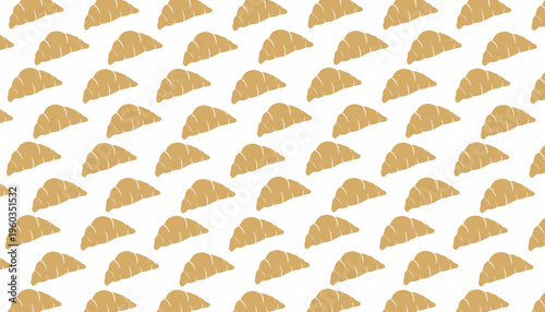 Croissant Pattern Design. Seamless Bakery Illustration. French Pastry Repeating Motif. Handdrawn Line Art Style. Background For Packaging Textile
