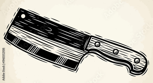 Vintage style illustration of a butcher cleaver knife with wooden handle