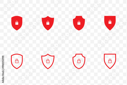 Security shield icon set. Shield check mark symbols. Protection and padlock logotypes. Vector illustration.