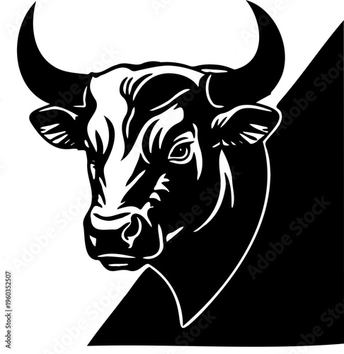 black and white bull vector
