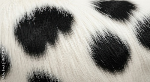 Close-up of black and white cow fur texture.