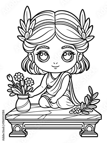 Greek Goddess of Nature: An artistic portrayal of a serene goddess, adorned with floral elements, bringing a touch of ancient charm and mythological beauty.