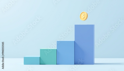 Progression Growth with Gold Coin and Bar Graph