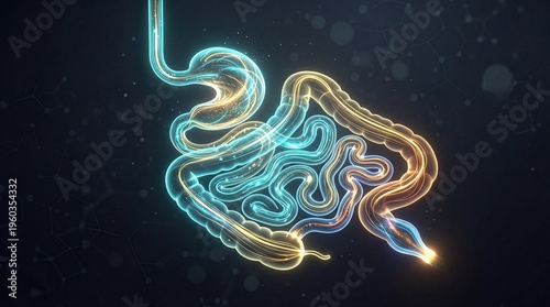 Glowing intestines twist against dark background