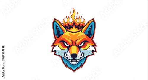 Fiery Fox Head Mascot Logo with Intense Gaze and Vibrant Colors.