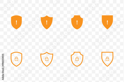 Security shield icon set. Shield check mark symbols. Protection and padlock logotypes. Vector illustration.