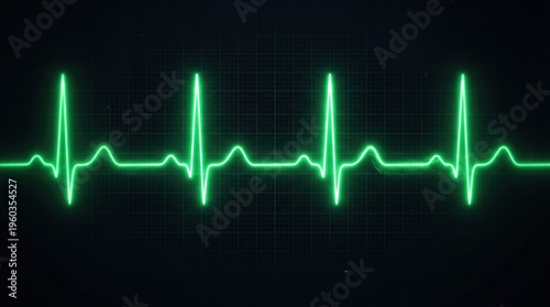 Green line pulses rhythmically on dark grid background