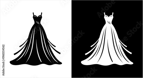 Elegant Ball Gown Silhouette in Black and White.