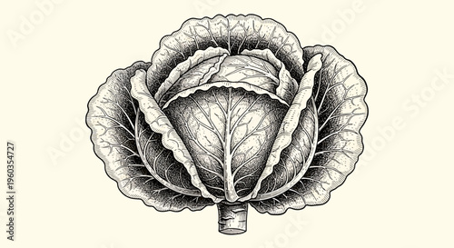 Hand drawn cabbage, fresh vegetable, vintage engraved style illustration