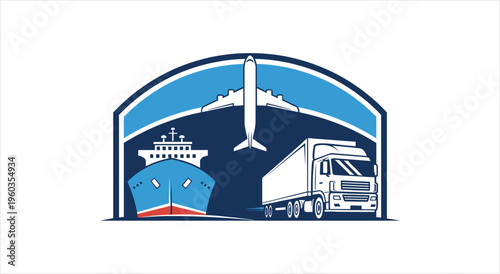 Global Logistics and Transportation Network with Ship, Plane, and Truck.