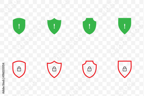 Security shield icon set. Shield check mark symbols. Protection and padlock logotypes. Vector illustration.