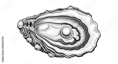 Hand drawn oyster with a pearl inside