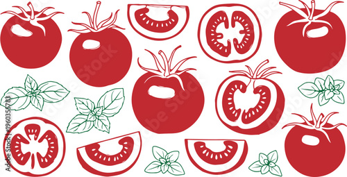 Tomato Set Outline Sketch Vector Illustration – Hand Drawn Food Elements