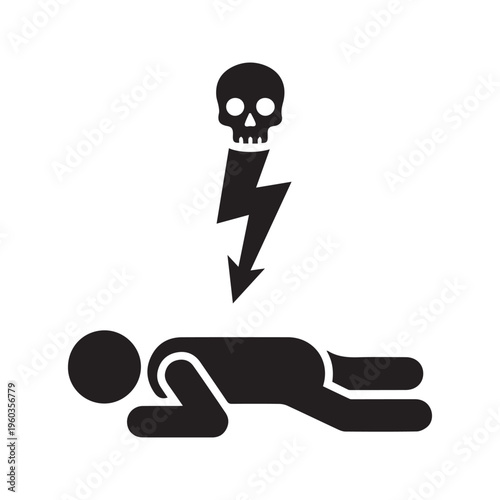 Electrocution Death Victim with Lightning Bolt and Skull Danger Icon
