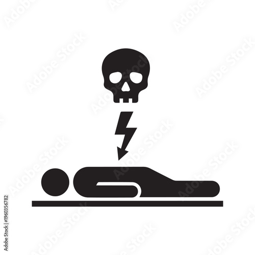 Electrocution Death Victim with Lightning Bolt and Skull Danger Icon
