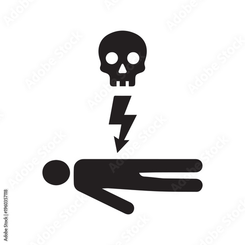 Electrocution Death Victim with Lightning Bolt and Skull Danger Icon
