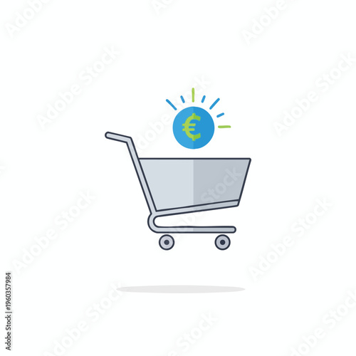 Shopping cart with a euro symbol inside a glowing coin