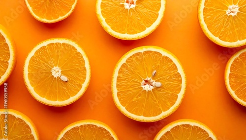 Vibrant Orange Slices on Orange Background - A Fresh and Healthy Citrus Delight.