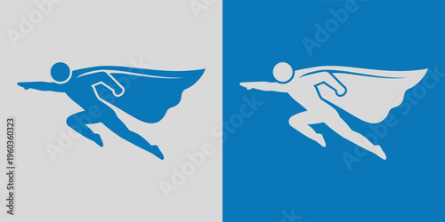 Superhero silhouette icon, flying hero with cape illustration, comic character vector isolated on white background for action and fantasy design