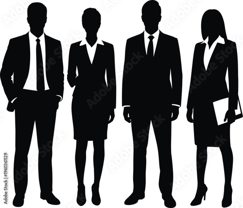 Business professionals silhouettes vector set, corporate men and women standing formal office team illustration collection