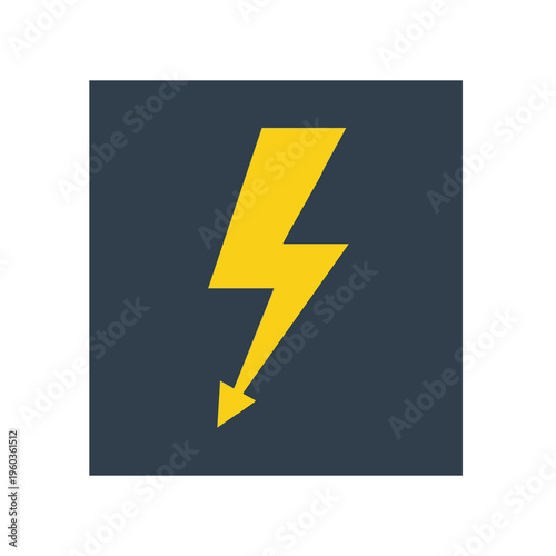 Yellow lightning bolt on dark blue square against white background