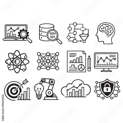 data science icon set vector